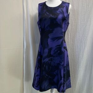 DKNY Black and Purple Patterned Midi Dress